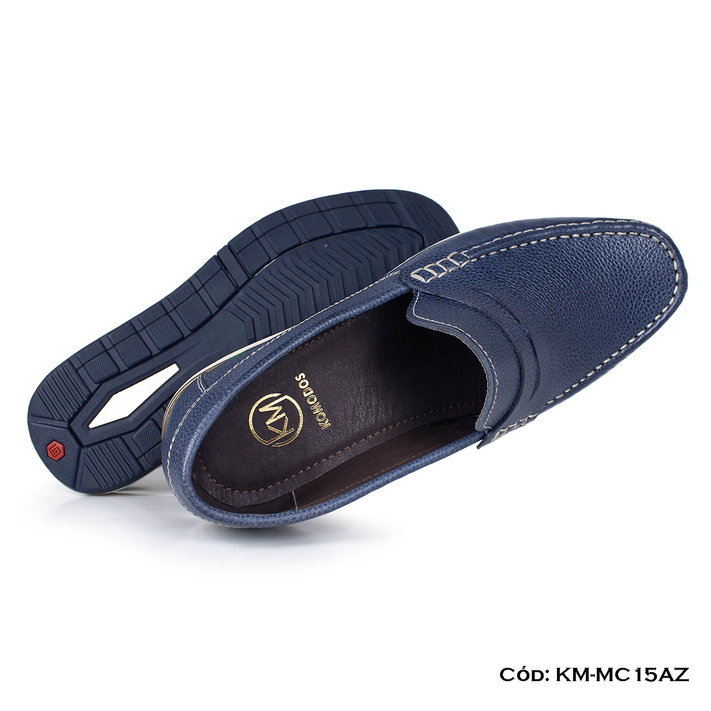 PREMIUM — Mocasín Casual Cuero Lustrable Azul Suela Caucho — Horma Exacta (KM-MC15AZ)