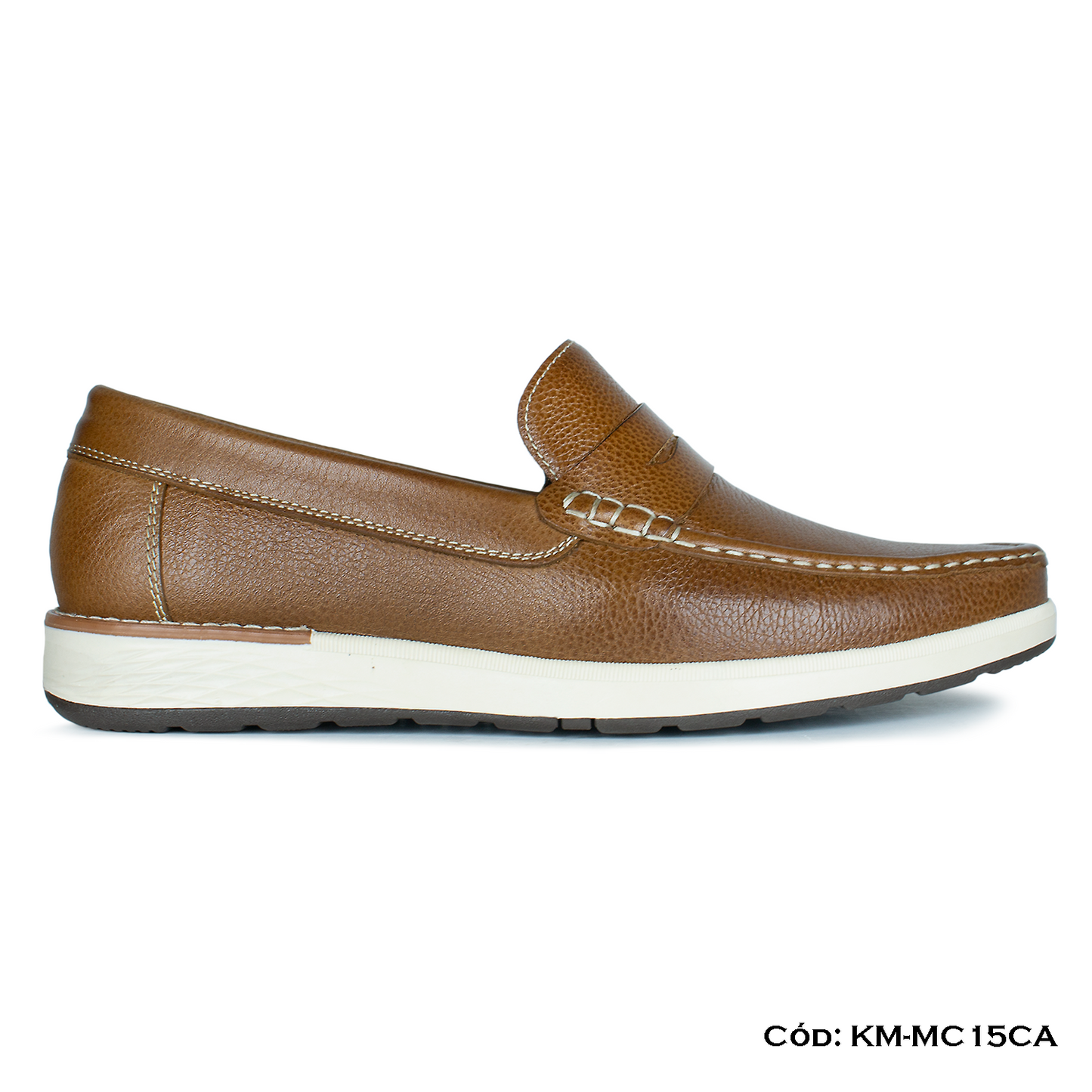 PREMIUM — Mocasín Casual Cuero Lustrable Camel Suela Caucho — Horma Exacta (KM-MC15CA)