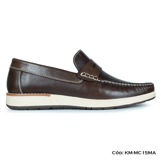 PREMIUM — Mocasín Casual Cuero Lustrable Marrón Suela Caucho — Horma Exacta (KM-MC15MA)