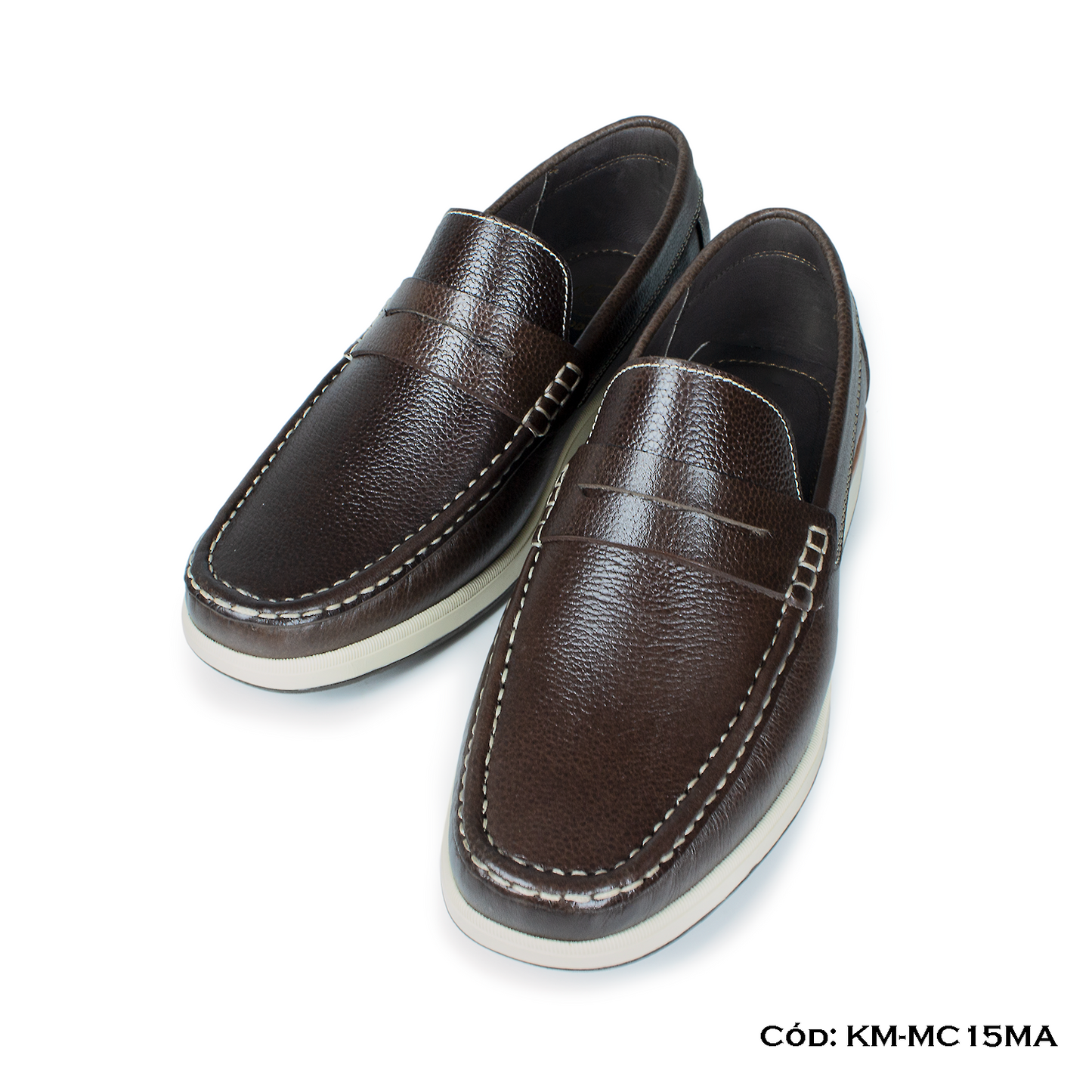 PREMIUM — Mocasín Casual Cuero Lustrable Marrón Suela Caucho — Horma Exacta (KM-MC15MA)