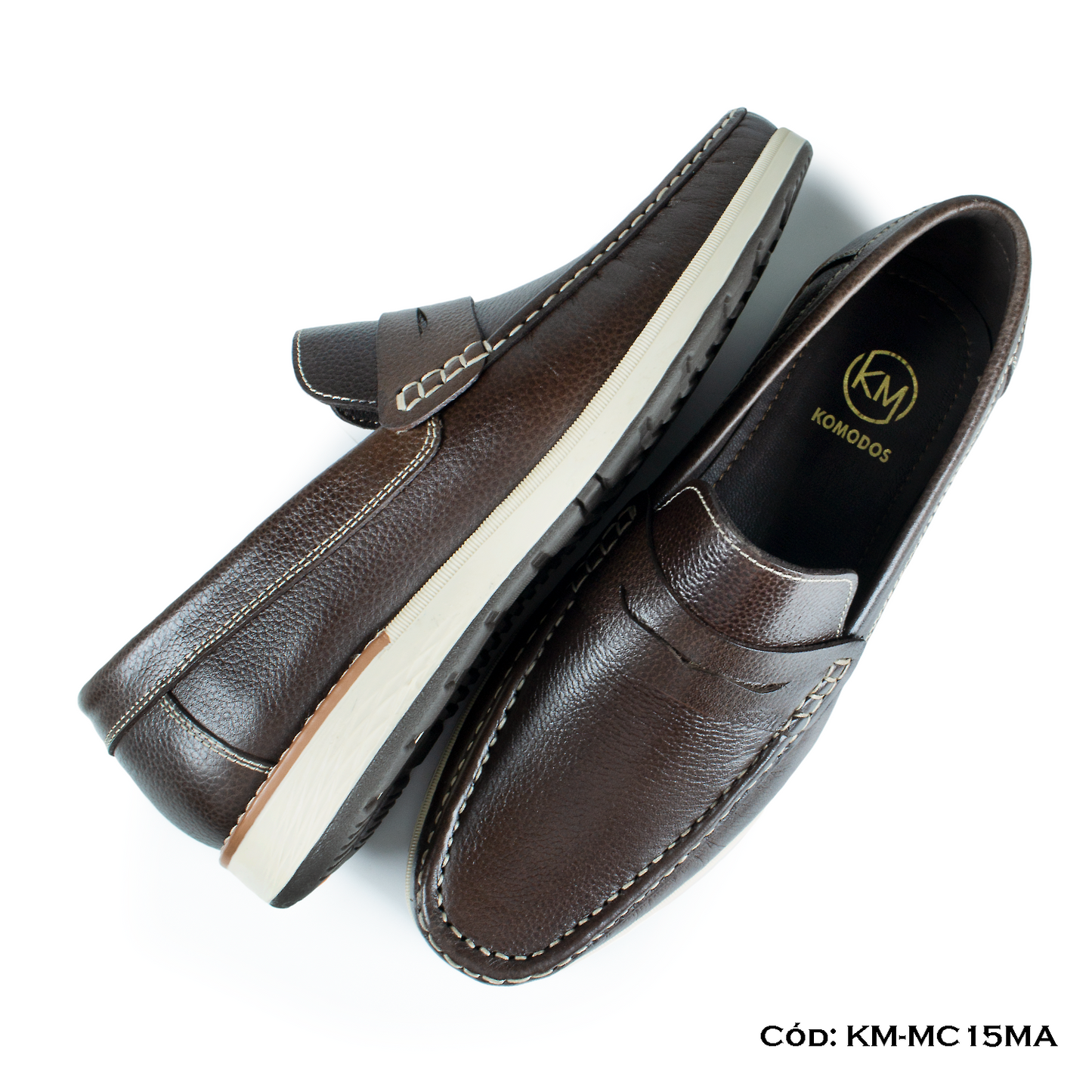 PREMIUM — Mocasín Casual Cuero Lustrable Marrón Suela Caucho — Horma Exacta (KM-MC15MA)