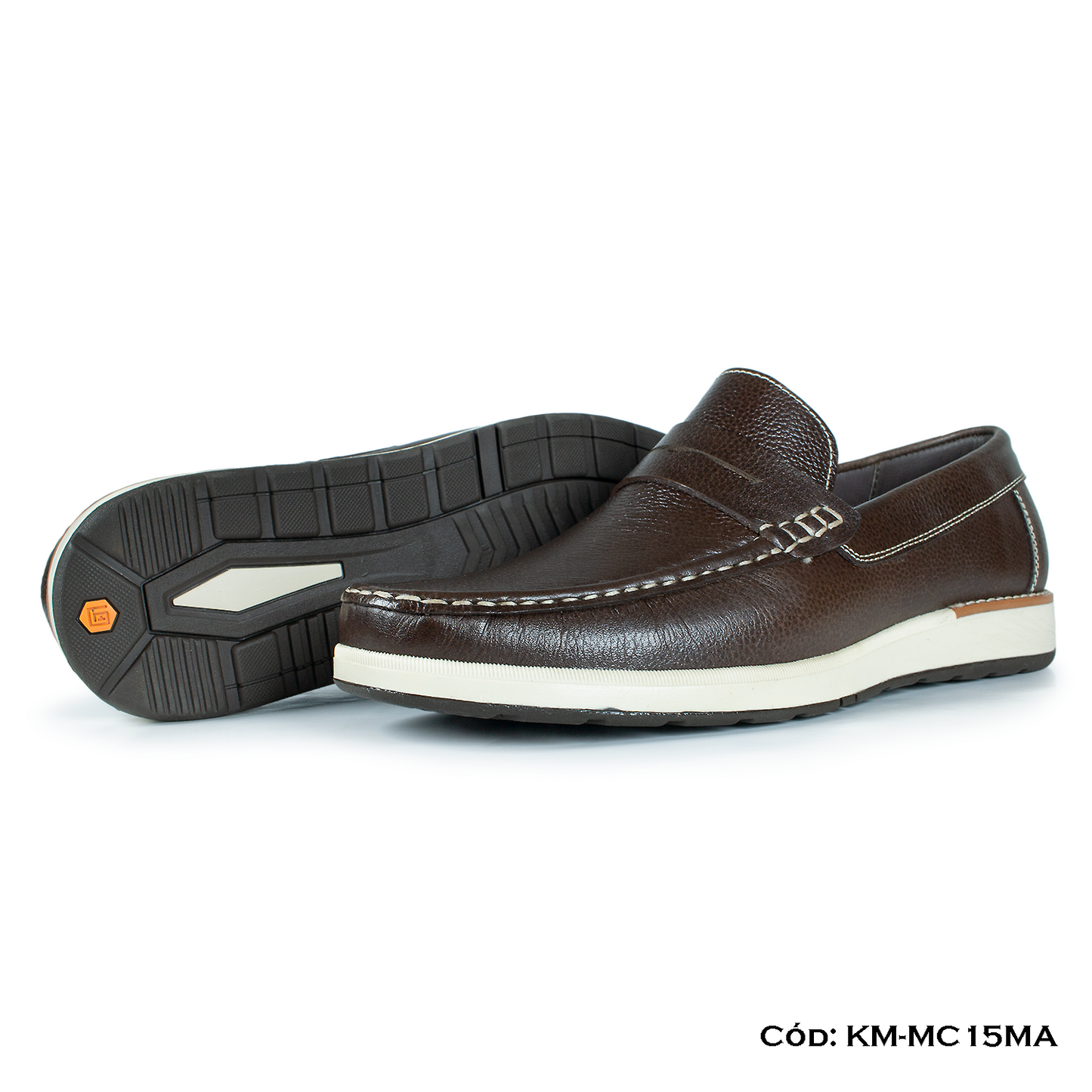 PREMIUM — Mocasín Casual Cuero Lustrable Marrón Suela Caucho — Horma Exacta (KM-MC15MA)