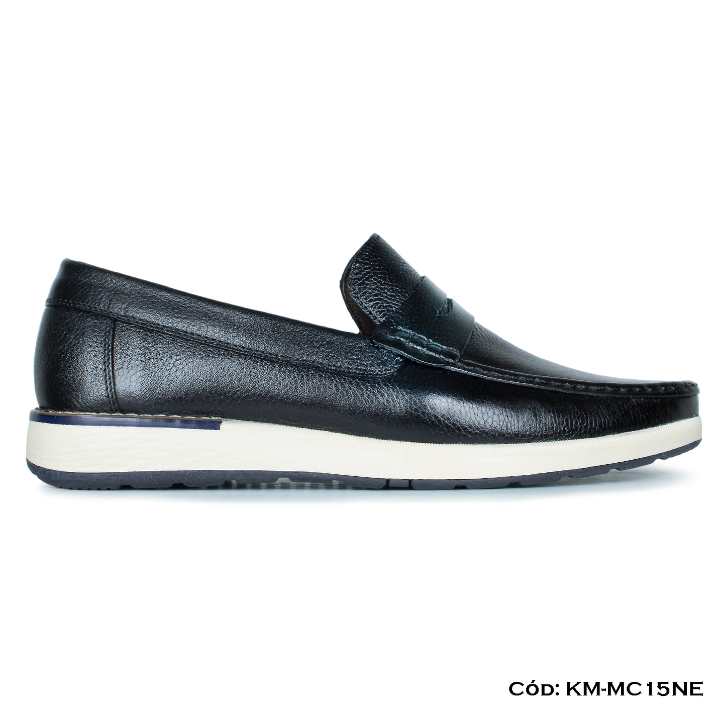 PREMIUM — Mocasín Casual Cuero Lustrable Negro Suela Caucho — Horma Exacta (KM-MC15NE)