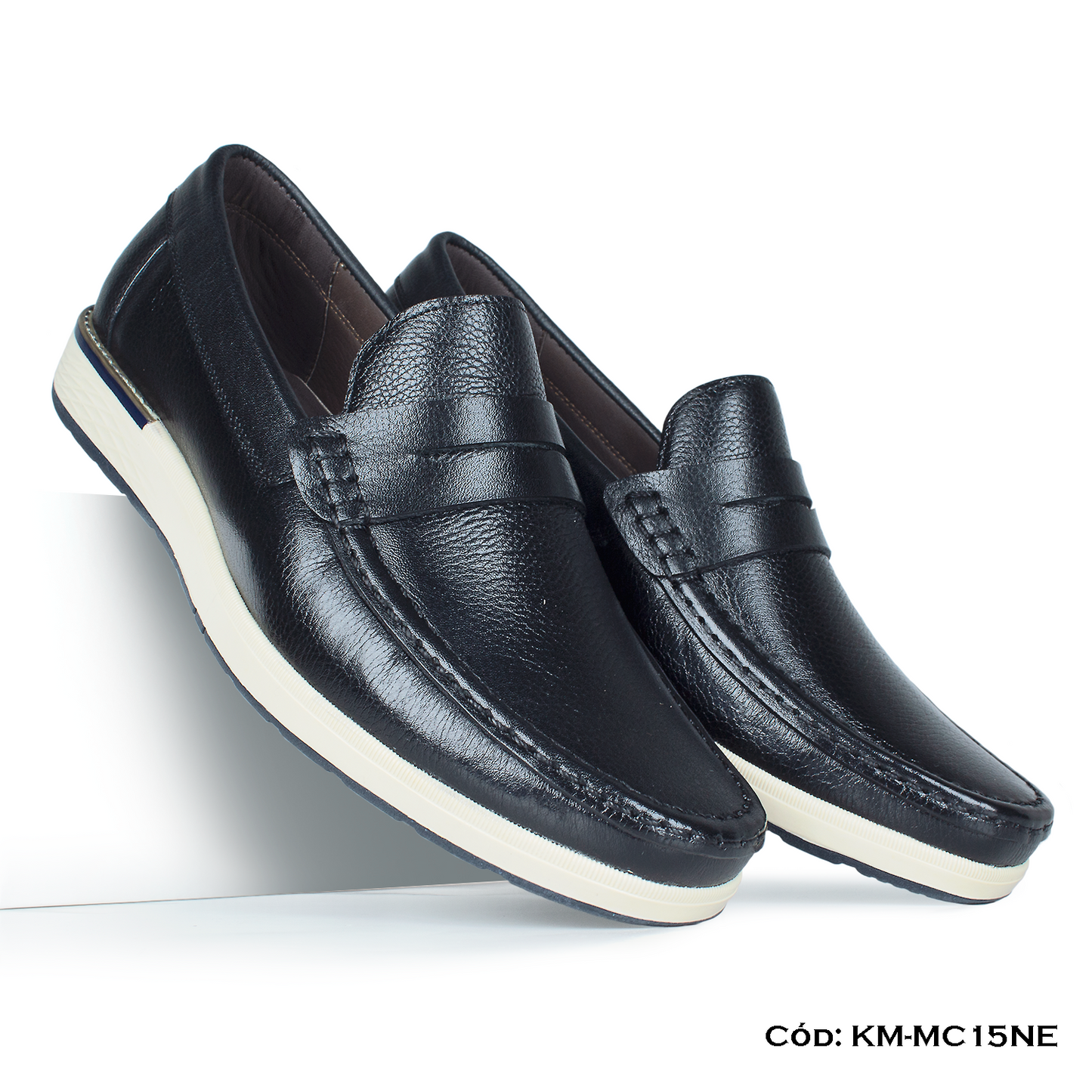 PREMIUM — Mocasín Casual Cuero Lustrable Negro Suela Caucho — Horma Exacta (KM-MC15NE)