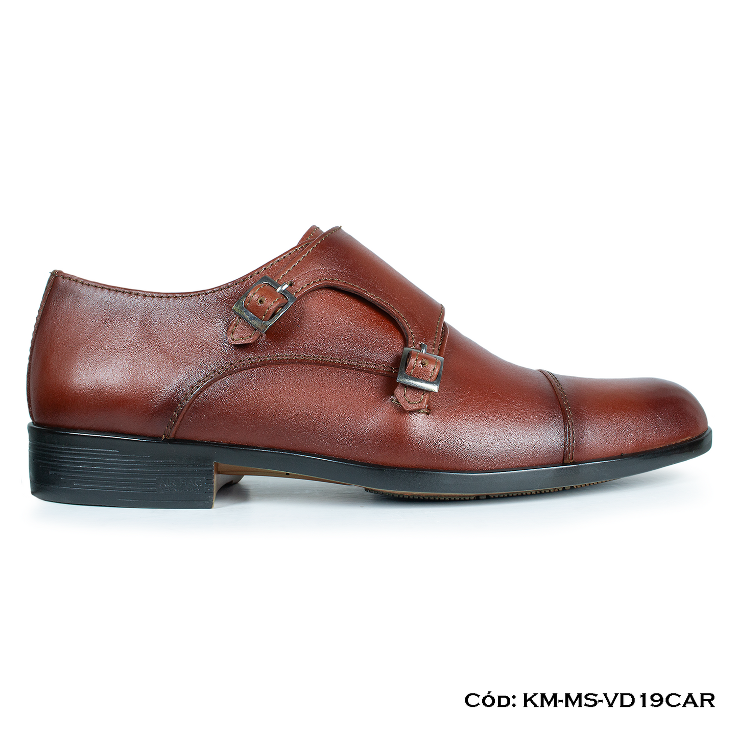 (KM-MS-VD19CAR) Monkstrap de vestir cuero Lustrable Caramelo Suela Caucho bicolor — Horma Exacta