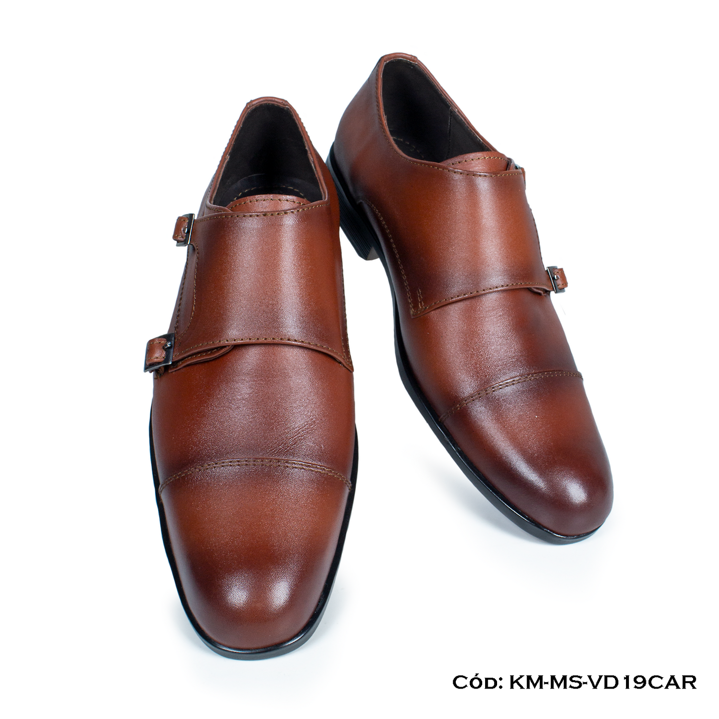 (KM-MS-VD19CAR) Monkstrap de vestir cuero Lustrable Caramelo Suela Caucho bicolor — Horma Exacta
