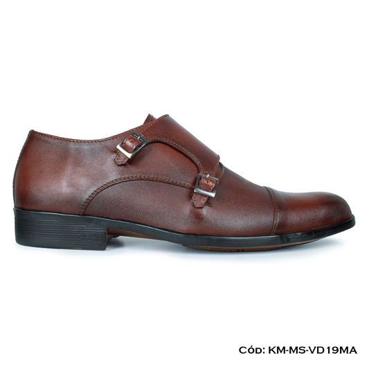 (KM-MS-VD19MA) Monkstrap de vestir cuero Lustrable Marrón Suela Caucho bicolor — Horma Exacta