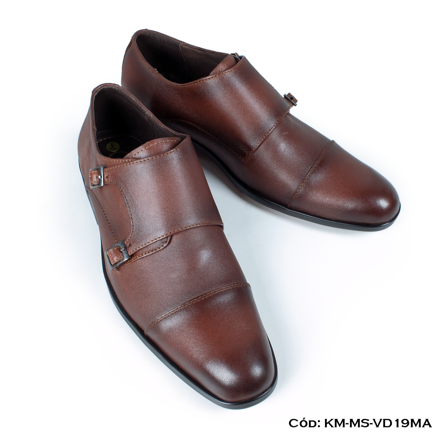 (KM-MS-VD19MA) Monkstrap de vestir cuero Lustrable Marrón Suela Caucho bicolor — Horma Exacta