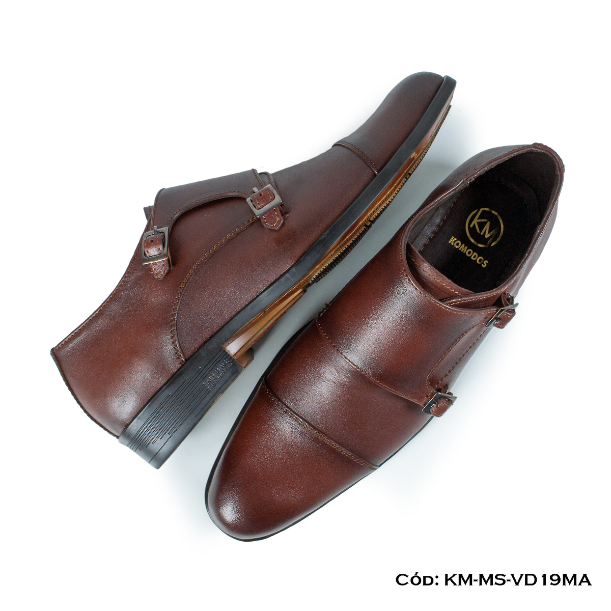 (KM-MS-VD19MA) Monkstrap de vestir cuero Lustrable Marrón Suela Caucho bicolor — Horma Exacta