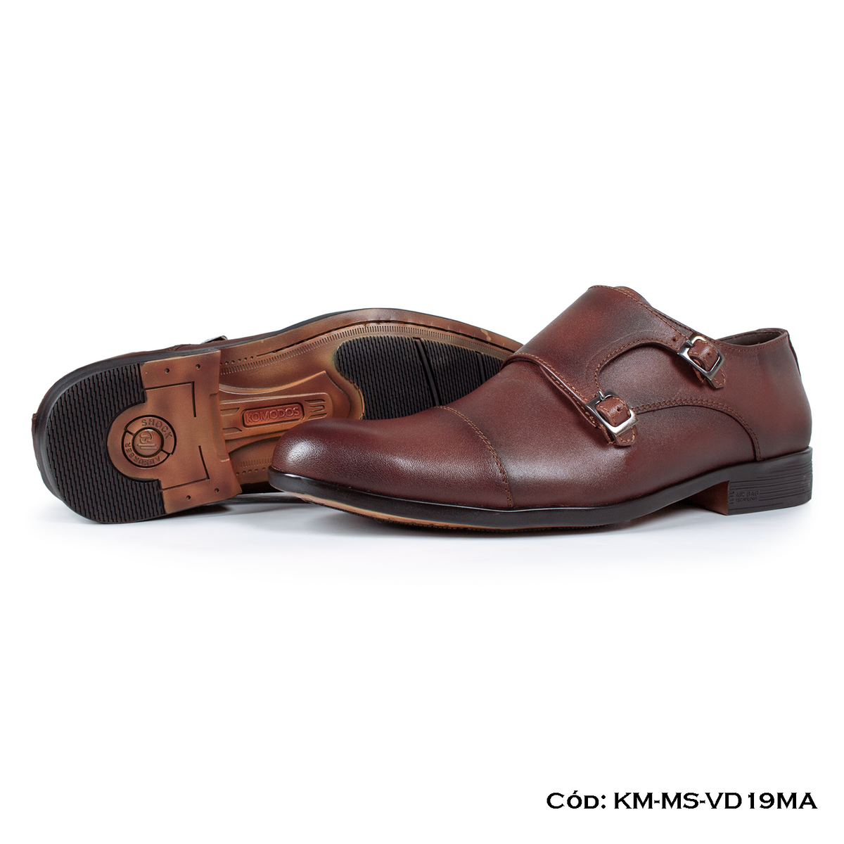 (KM-MS-VD19MA) Monkstrap de vestir cuero Lustrable Marrón Suela Caucho bicolor — Horma Exacta