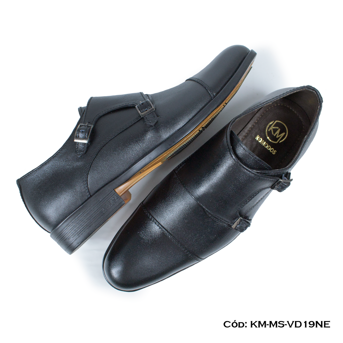 (KM-MS-VD19NE) Monkstrap de vestir cuero Lustrable Negro Suela Caucho bicolor — Horma Exacta