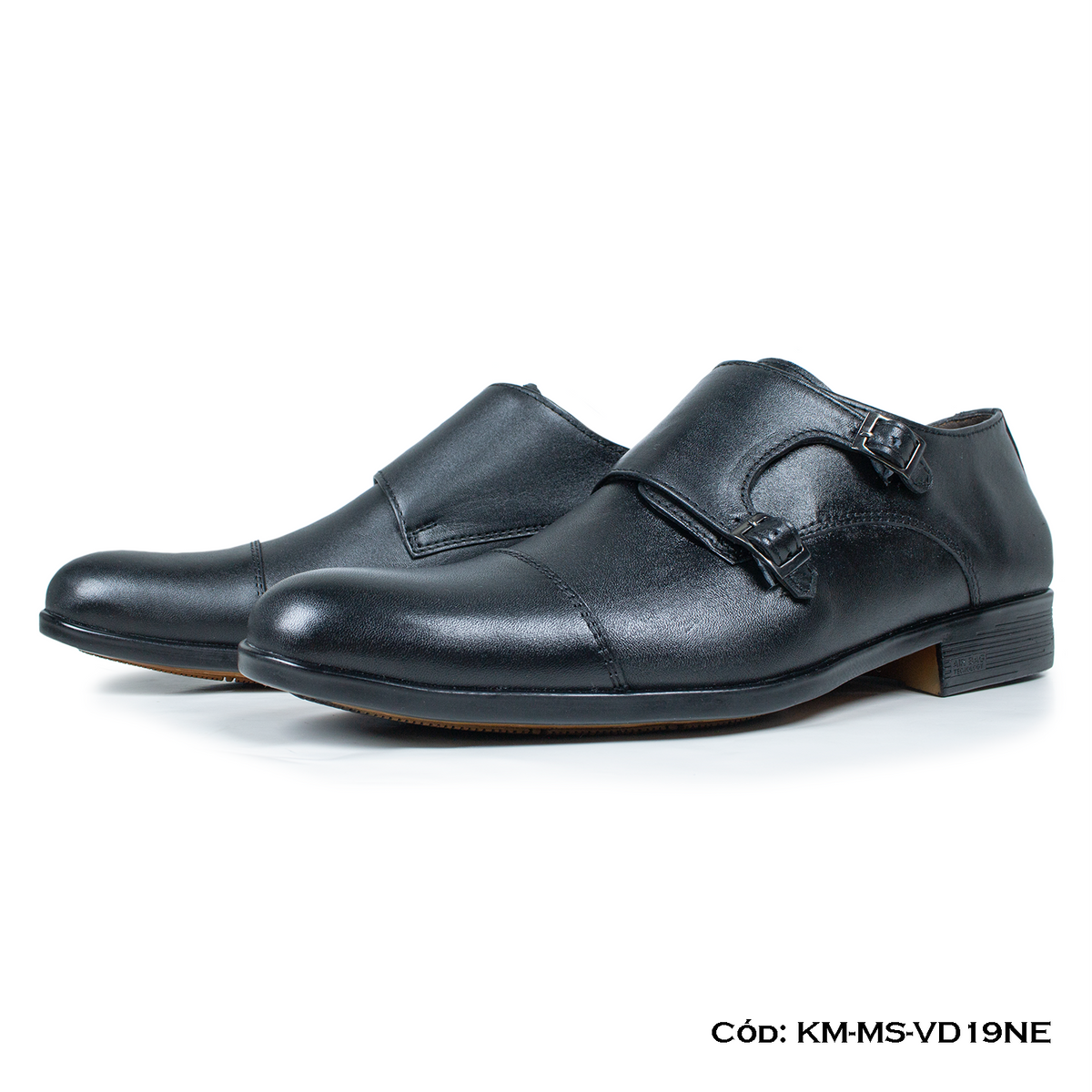 (KM-MS-VD19NE) Monkstrap de vestir cuero Lustrable Negro Suela Caucho bicolor — Horma Exacta