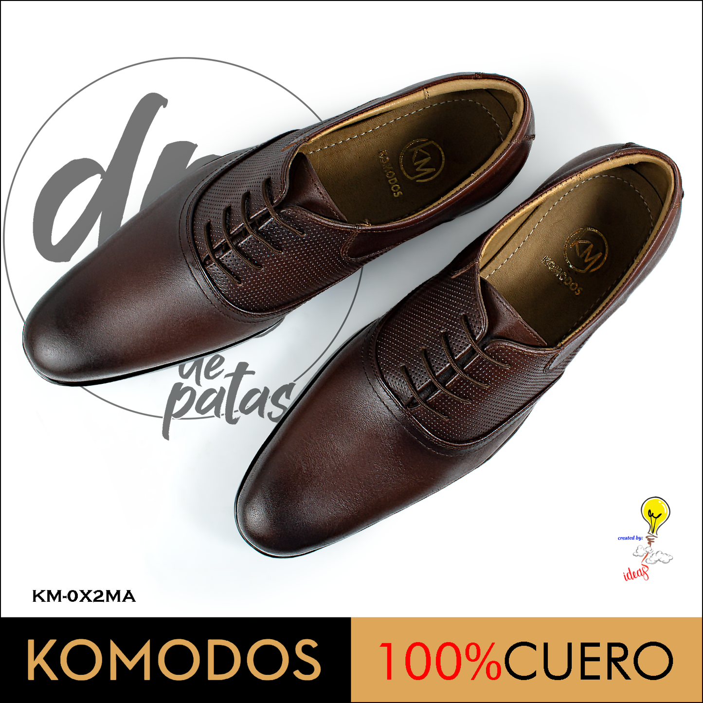 Calzado de vestir, cuero natural, estilo Oxford (KM-OX2MA) horma exacta