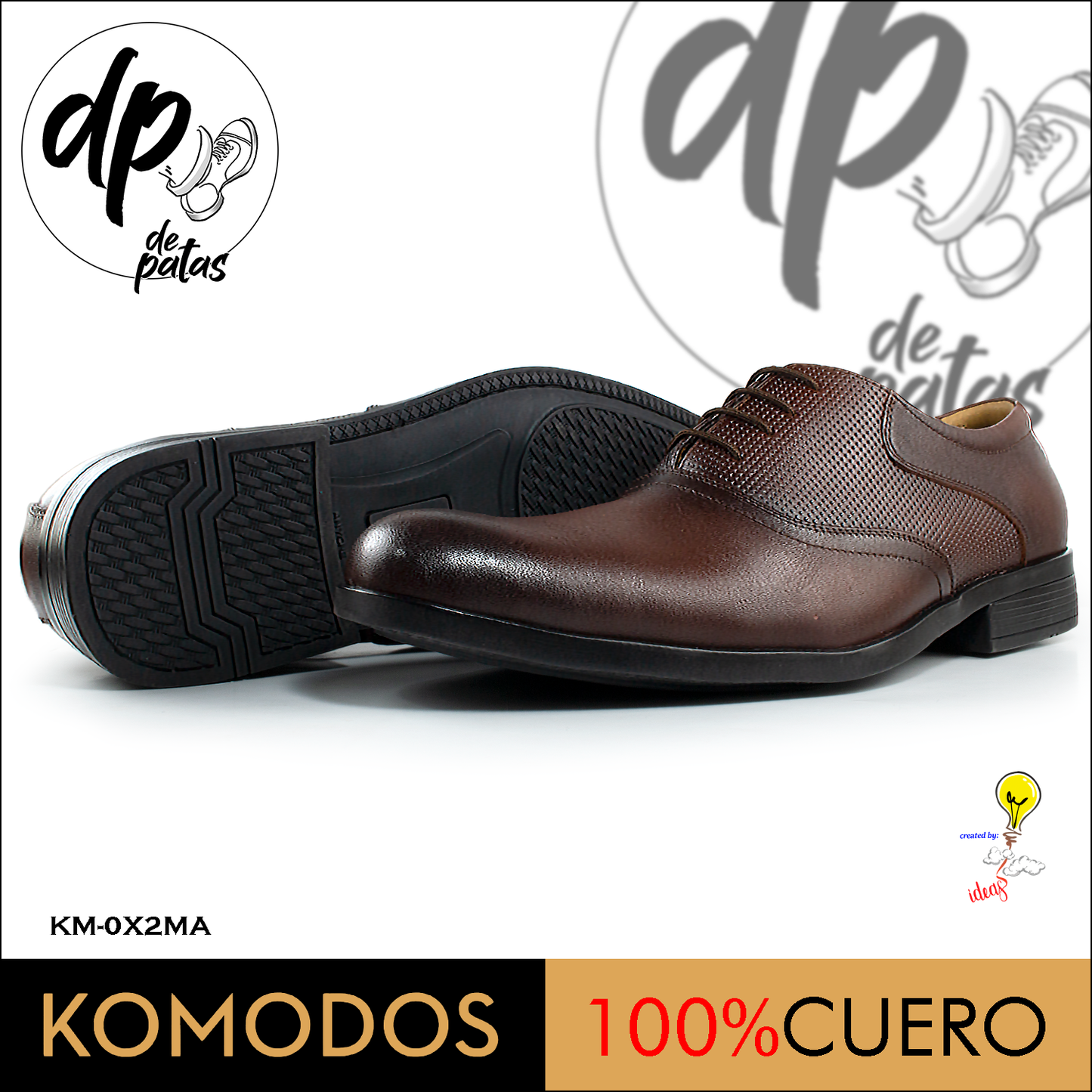 Calzado de vestir, cuero natural, estilo Oxford (KM-OX2MA) horma exacta