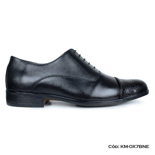 (KM-OX7BNE) Calzado de vestir, estilo Oxford, cuero natural, negro, horma exacta | de patas