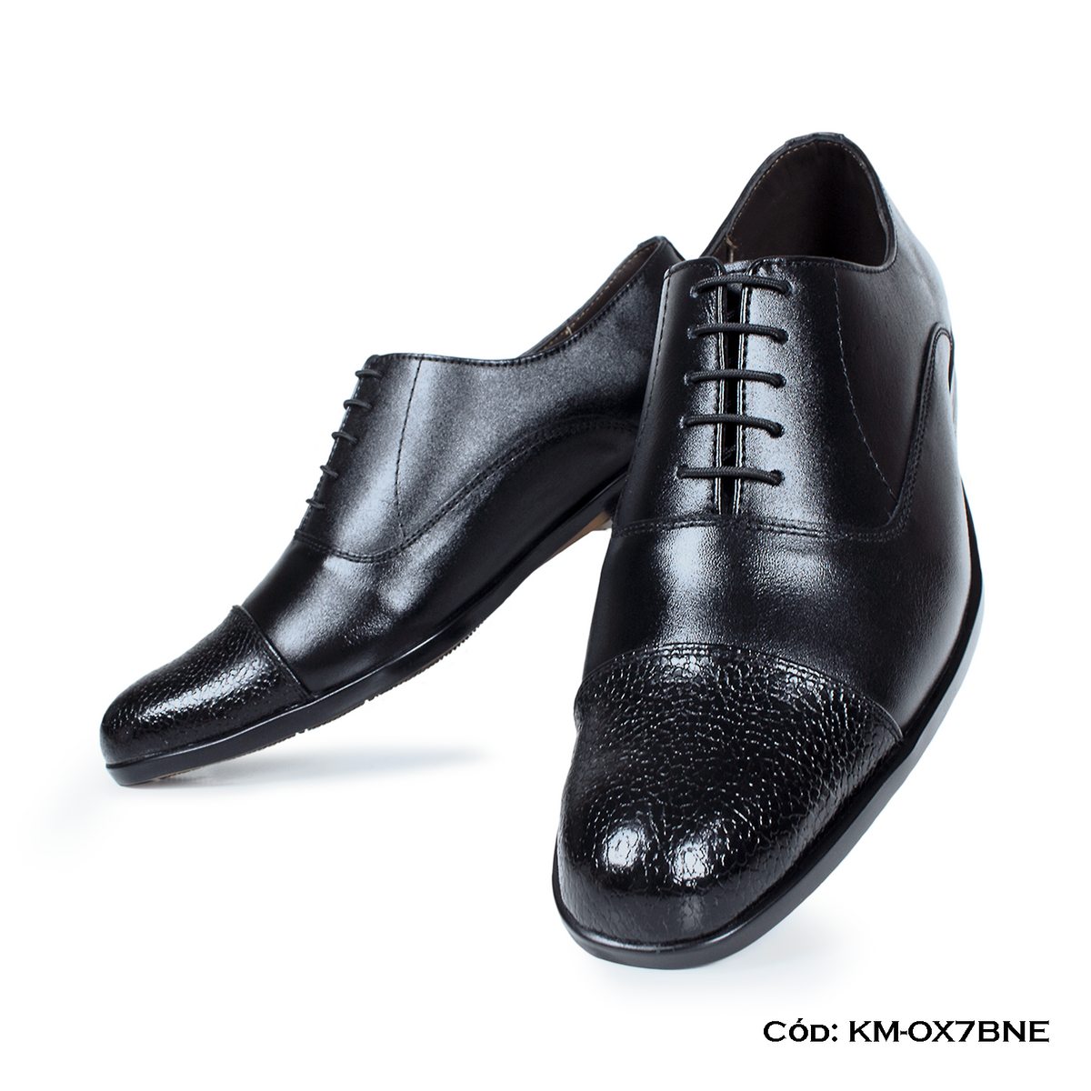 (KM-OX7BNE) Calzado de vestir, estilo Oxford, cuero natural, negro, horma exacta | de patas