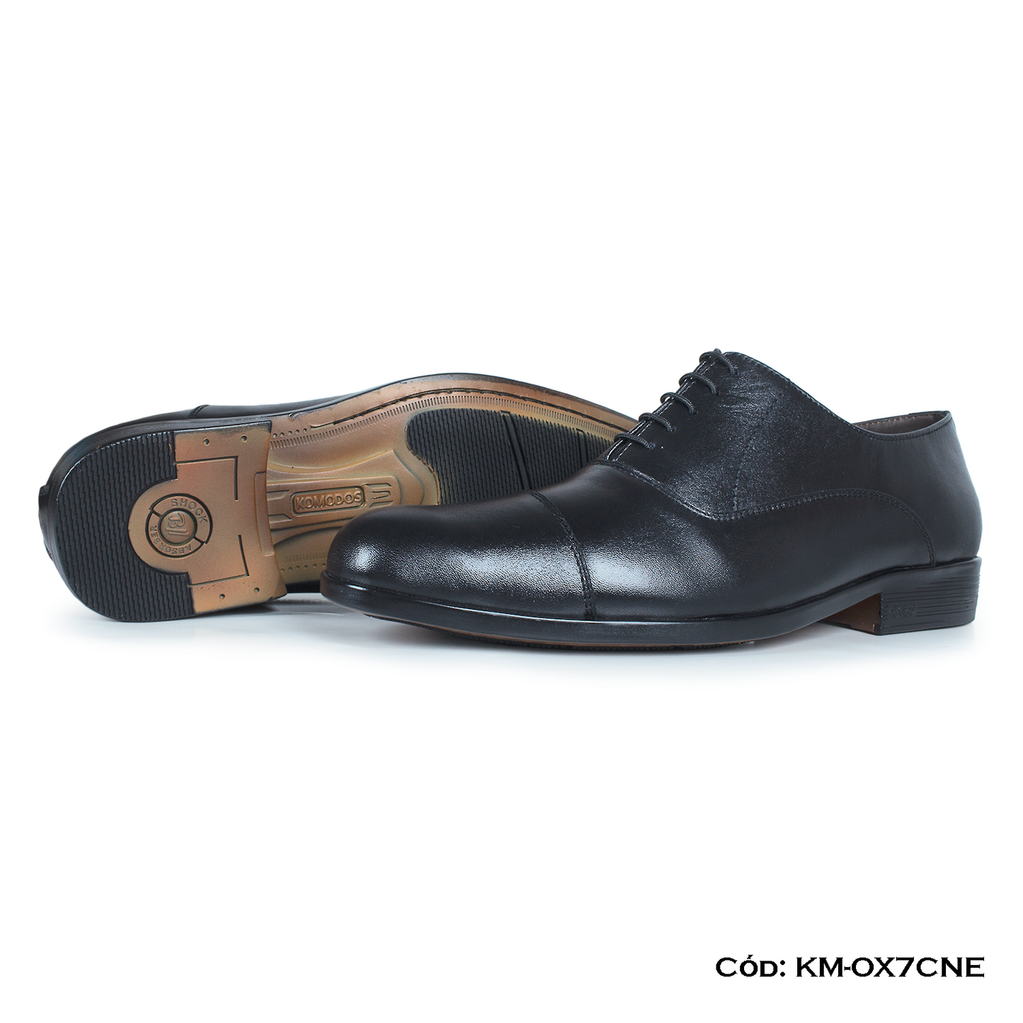 (KM-OX7CNE) Calzado de vestir, estilo Oxford, cuero natural, negro, horma exacta | de patas