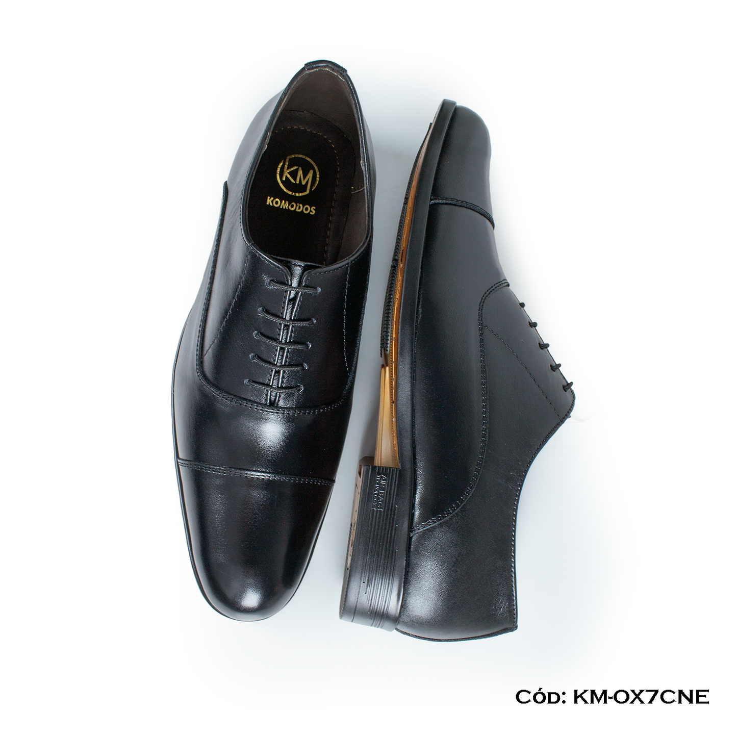 (KM-OX7CNE) Calzado de vestir, estilo Oxford, cuero natural, negro, horma exacta | de patas