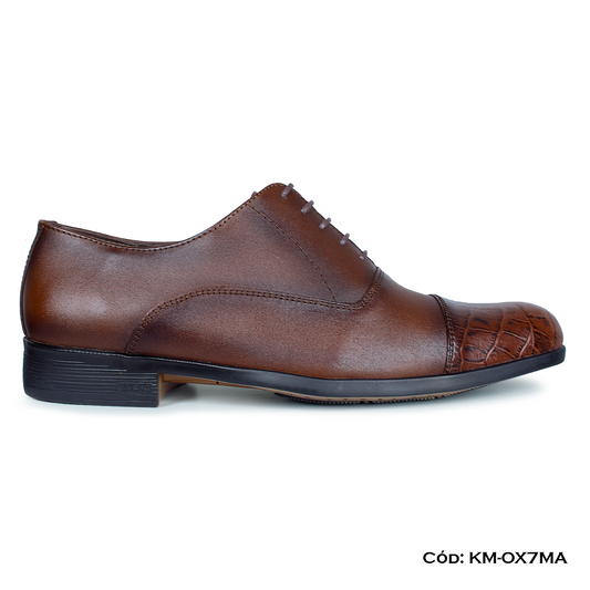 (KM-OX7MA) Calzado de vestir, estilo Oxford, cuero natural, marrón, horma exacta | de patas