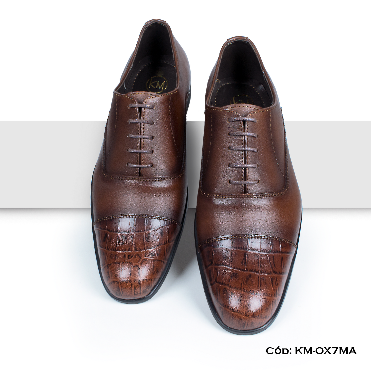 (KM-OX7MA) Calzado de vestir, estilo Oxford, cuero natural, marrón, horma exacta | de patas