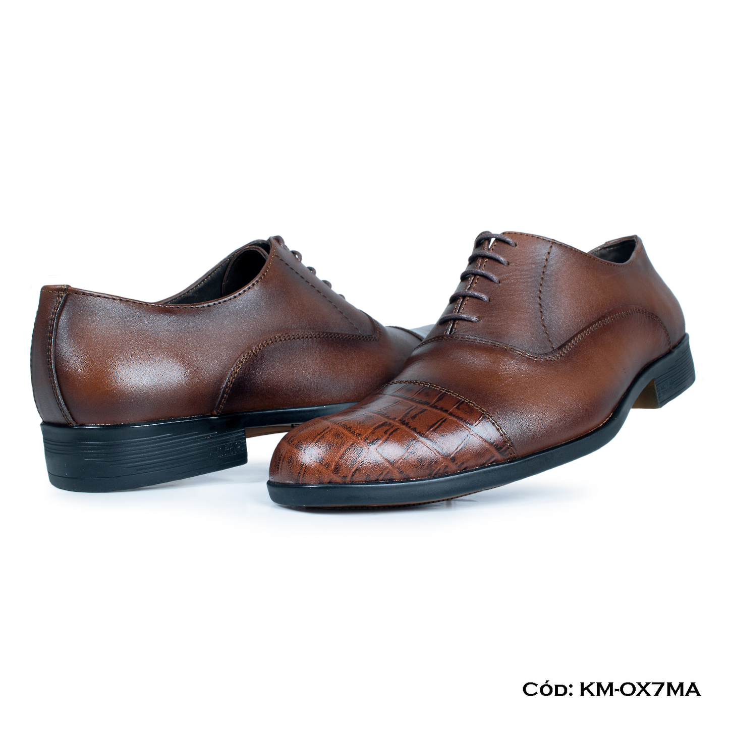 (KM-OX7MA) Calzado de vestir, estilo Oxford, cuero natural, marrón, horma exacta | de patas