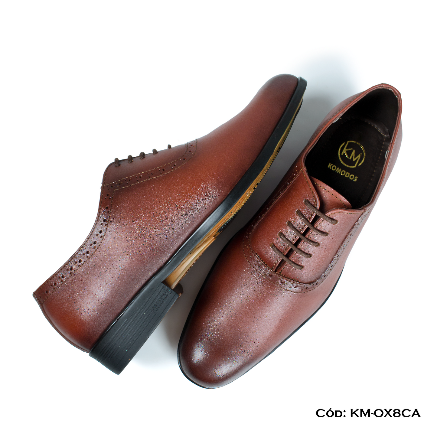 (KM-OX8CA) Calzado de vestir, estilo Oxford, cuero natural, caramelo, horma exacta | de patas