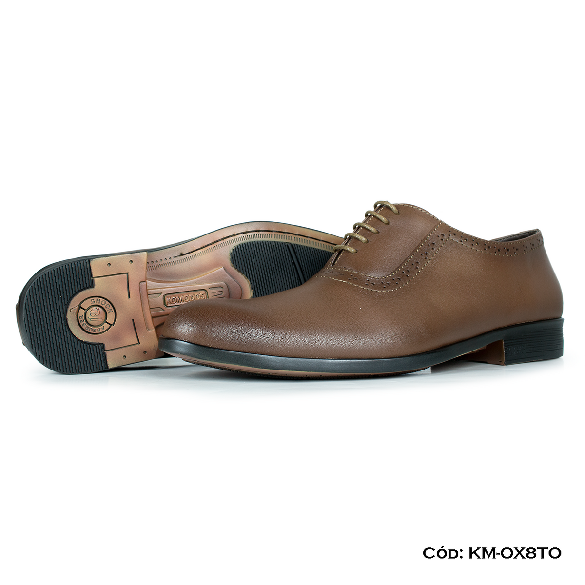 (KM-OX8TO) Calzado de vestir, estilo Oxford, cuero natural, toffee, horma exacta