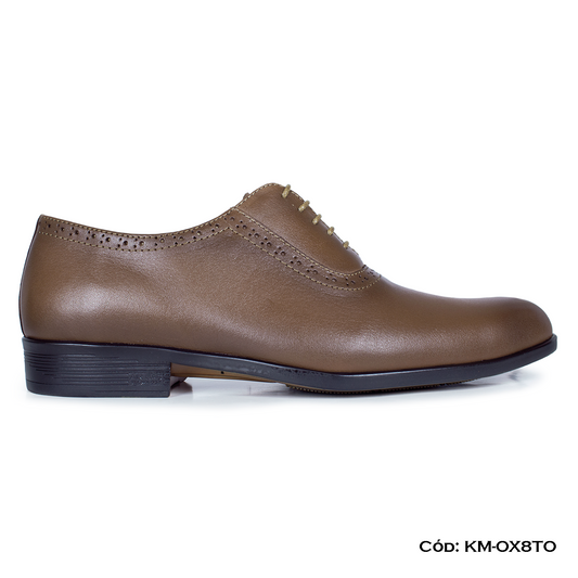 (KM-OX8TO) Calzado de vestir, estilo Oxford, cuero natural, toffee, horma exacta