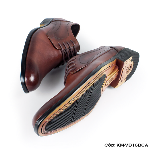 Derby Cuero Lustrable Caramelo Suela Caucho Bicolor — Horma Exacta (KM-VD16BCA)