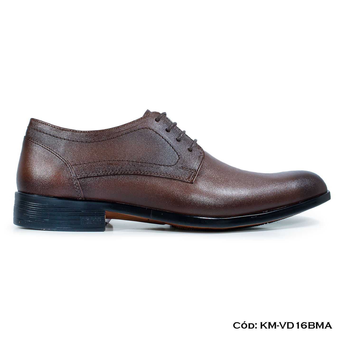Derby Cuero Lustrable Marrón Suela Caucho Bicolor — Horma Exacta (KM-VD16BMA)
