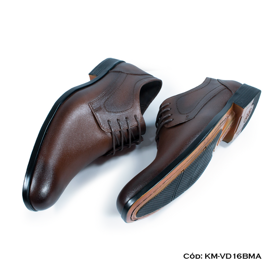 Derby Cuero Lustrable Marrón Suela Caucho Bicolor — Horma Exacta (KM-VD16BMA)