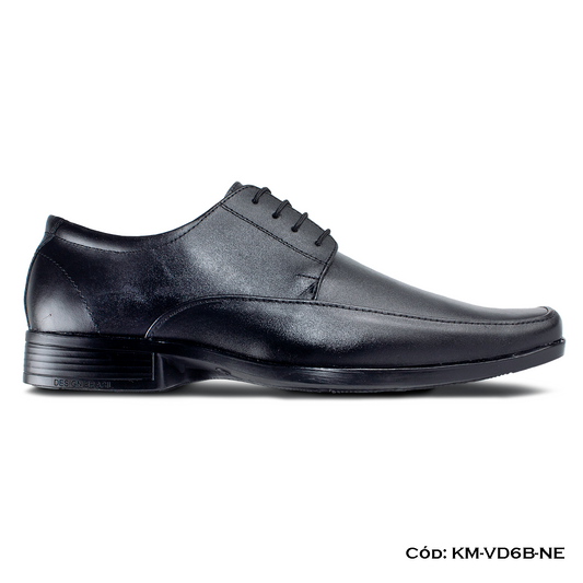 Derby Cuero Lustrable Negro Suela Caucho Bicolor — Horma Grande (KM-VD6BNE)