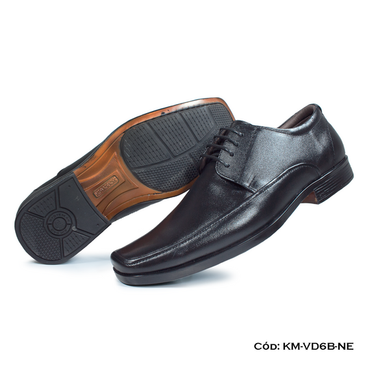 Derby Cuero Lustrable Negro Suela Caucho Bicolor — Horma Grande (KM-VD6BNE)