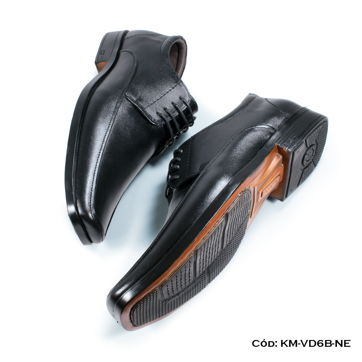 Derby Cuero Lustrable Negro Suela Caucho Bicolor — Horma Grande (KM-VD6BNE)