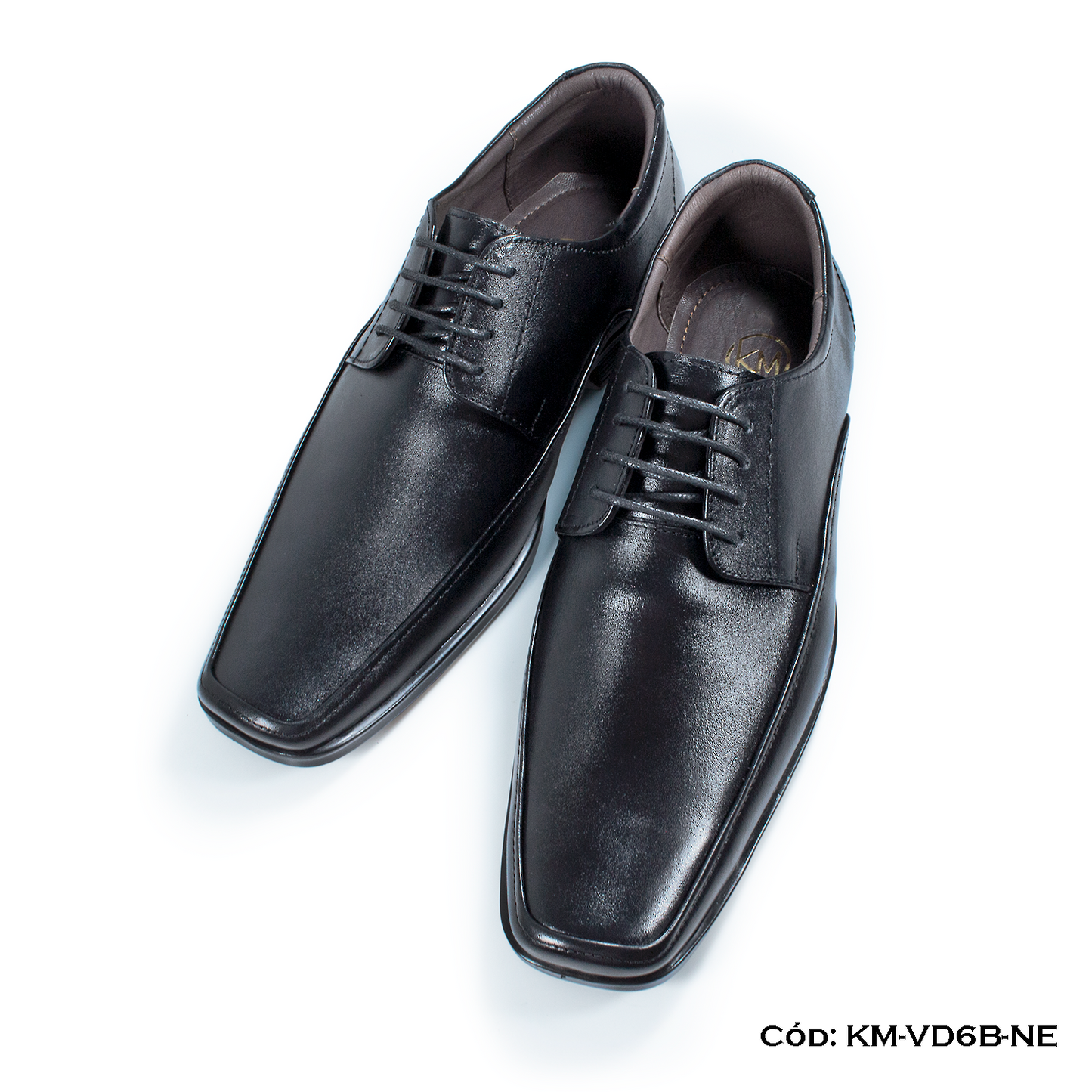 Derby Cuero Lustrable Negro Suela Caucho Bicolor — Horma Grande (KM-VD6BNE)