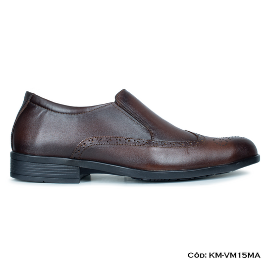 Mocasín de vestir Cuero Lustrable Marrón Suela Caucho — Horma Exacta (KM-VM15MA)