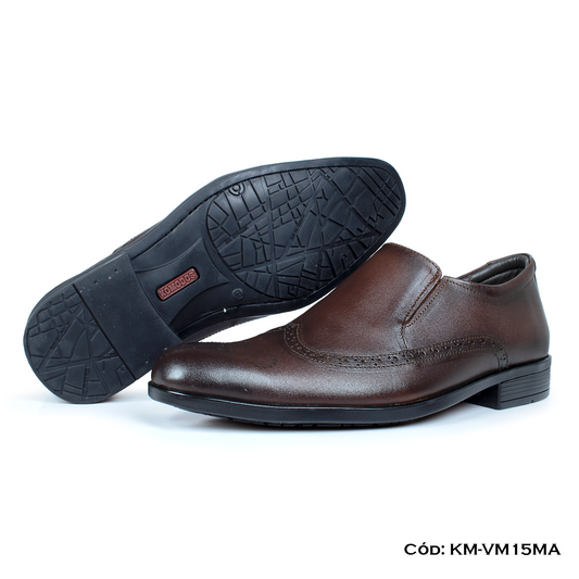 Mocasín de vestir Cuero Lustrable Marrón Suela Caucho — Horma Exacta (KM-VM15MA)