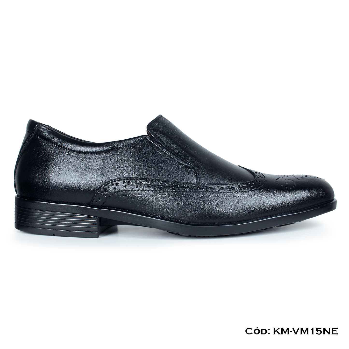 Mocasín de vestir Cuero Lustrable Negro Suela Caucho — Horma Exacta (KM-VM15NE)
