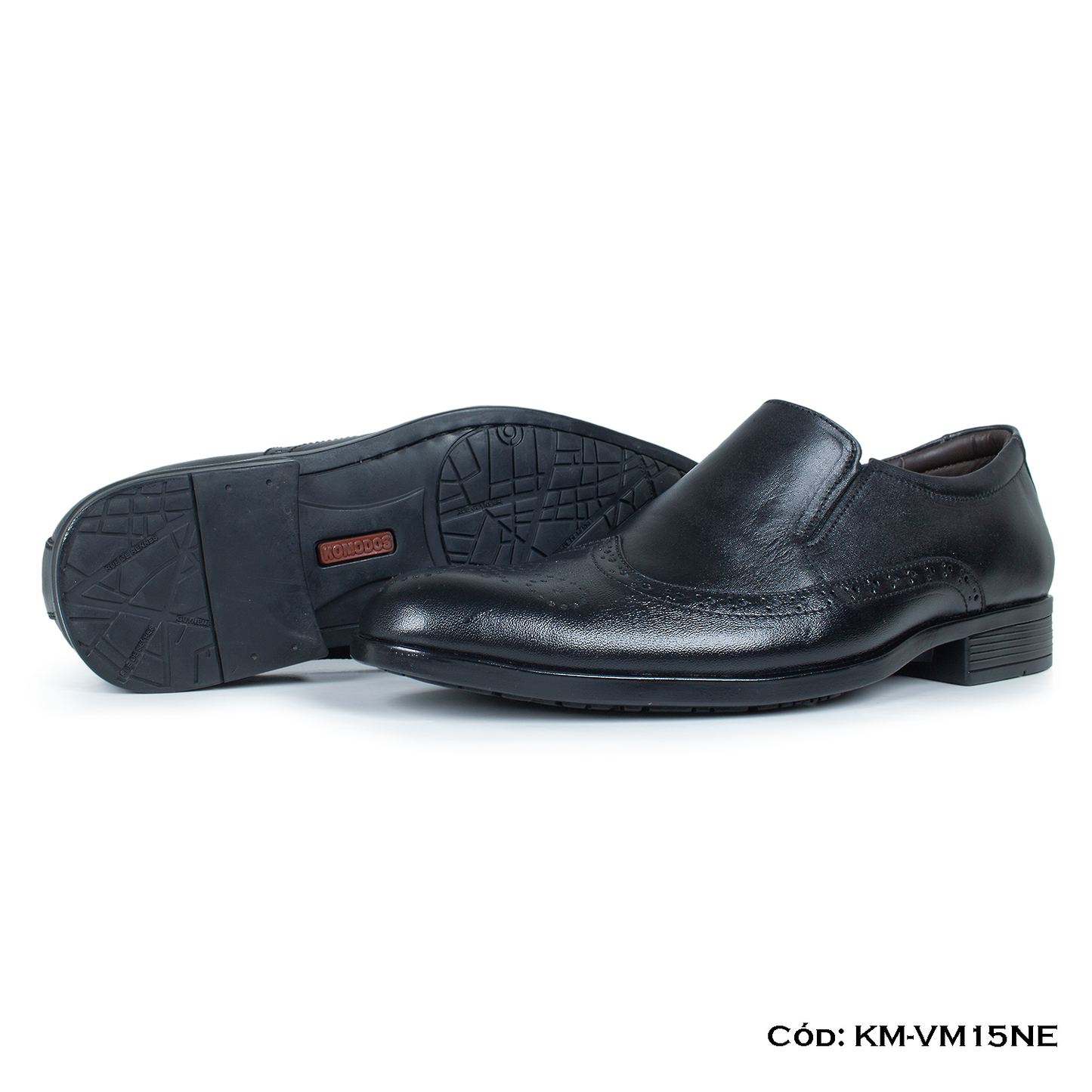 Mocasín de vestir Cuero Lustrable Negro Suela Caucho — Horma Exacta (KM-VM15NE)