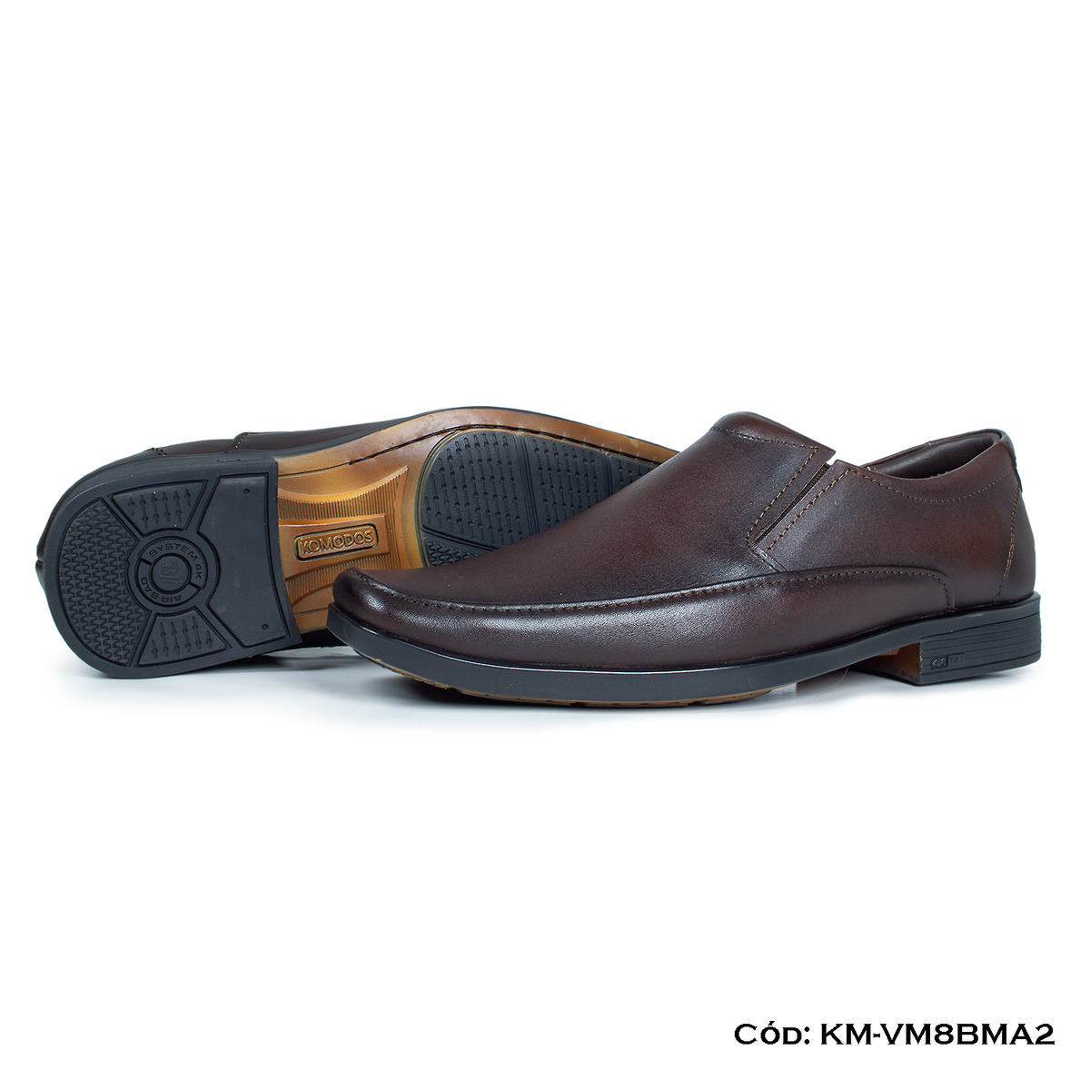 (KM-VM8BMA2) Mocasín Cuero Lustrable Marrón Suela Caucho Bicolor — Horma Grande | de patas