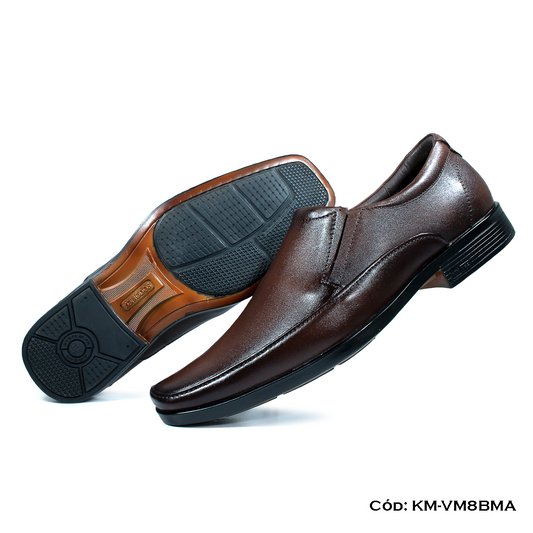 Mocasín Cuero Lustrable Marrón Suela Caucho Bicolor — Horma Grande (KM-VM8BMA)
