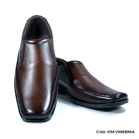 Mocasín Cuero Lustrable Marrón Suela Caucho Bicolor — Horma Grande (KM-VM8BMA)