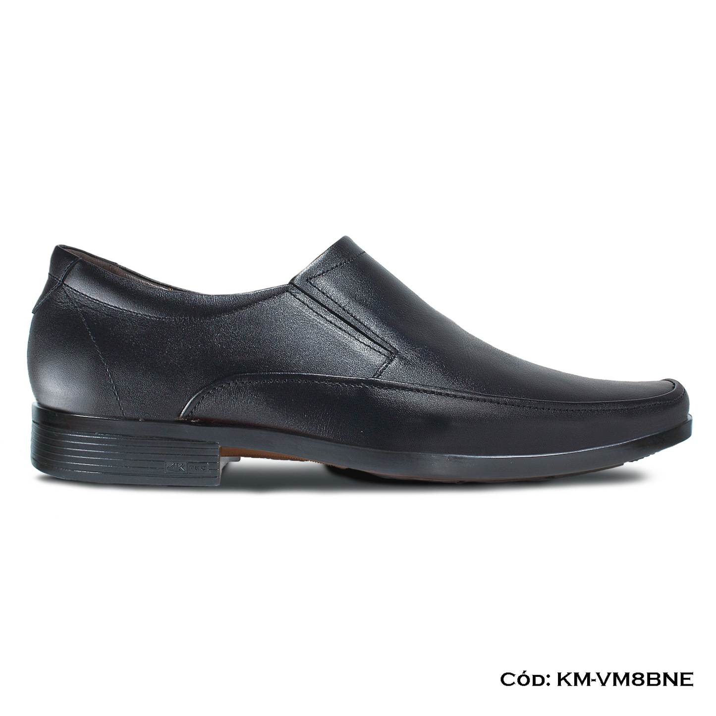 Mocasín Cuero Lustrable Negro Suela Caucho Bicolor — Horma Grande (KM-VM8BNE)