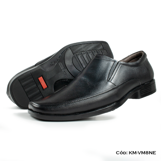 Mocasín Cuero Lustrable Negro — Horma Grande (KM-VM8NE)