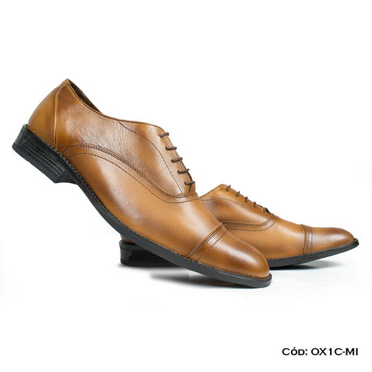 (OX1C-MI) Calzado de vestir, estilo Oxford, cuero natural, miel, horma exacta | de patas