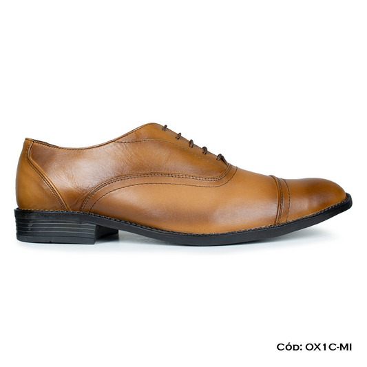 (OX1C-MI) Calzado de vestir, estilo Oxford, cuero natural, miel, horma exacta | de patas