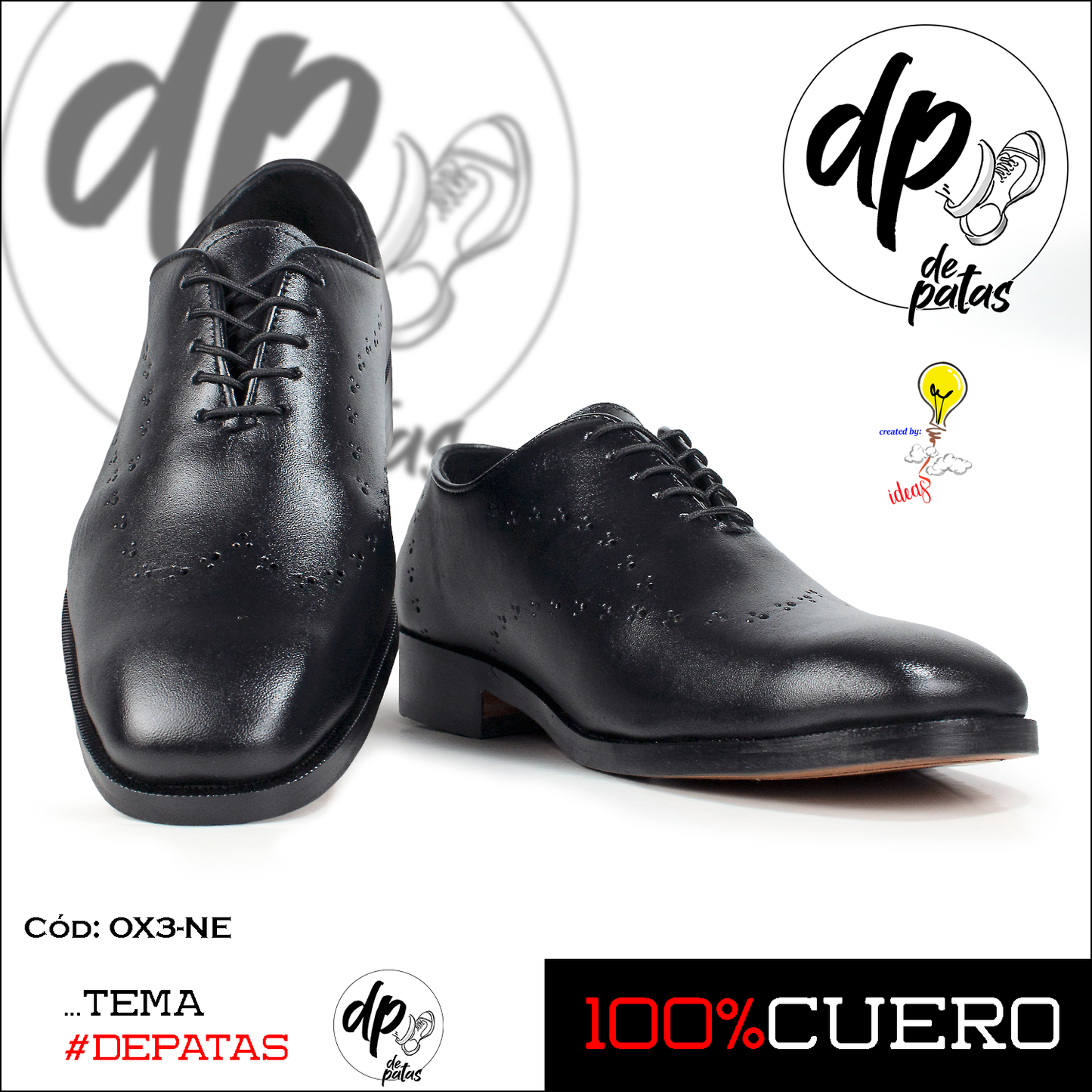 Oxford con suela de cuero, full badana (OX3-NE) horma grande