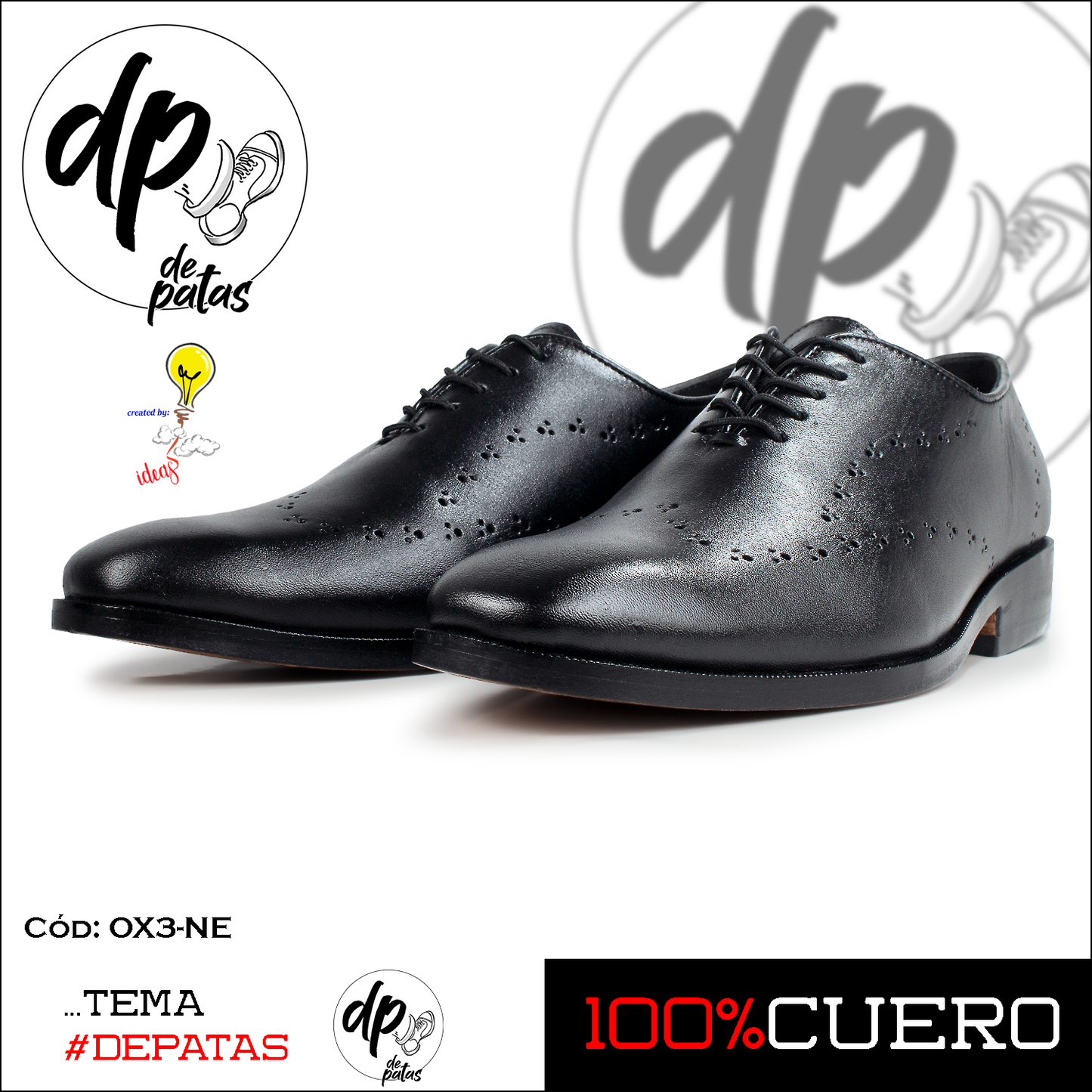 Oxford con suela de cuero, full badana (OX3-NE) horma grande