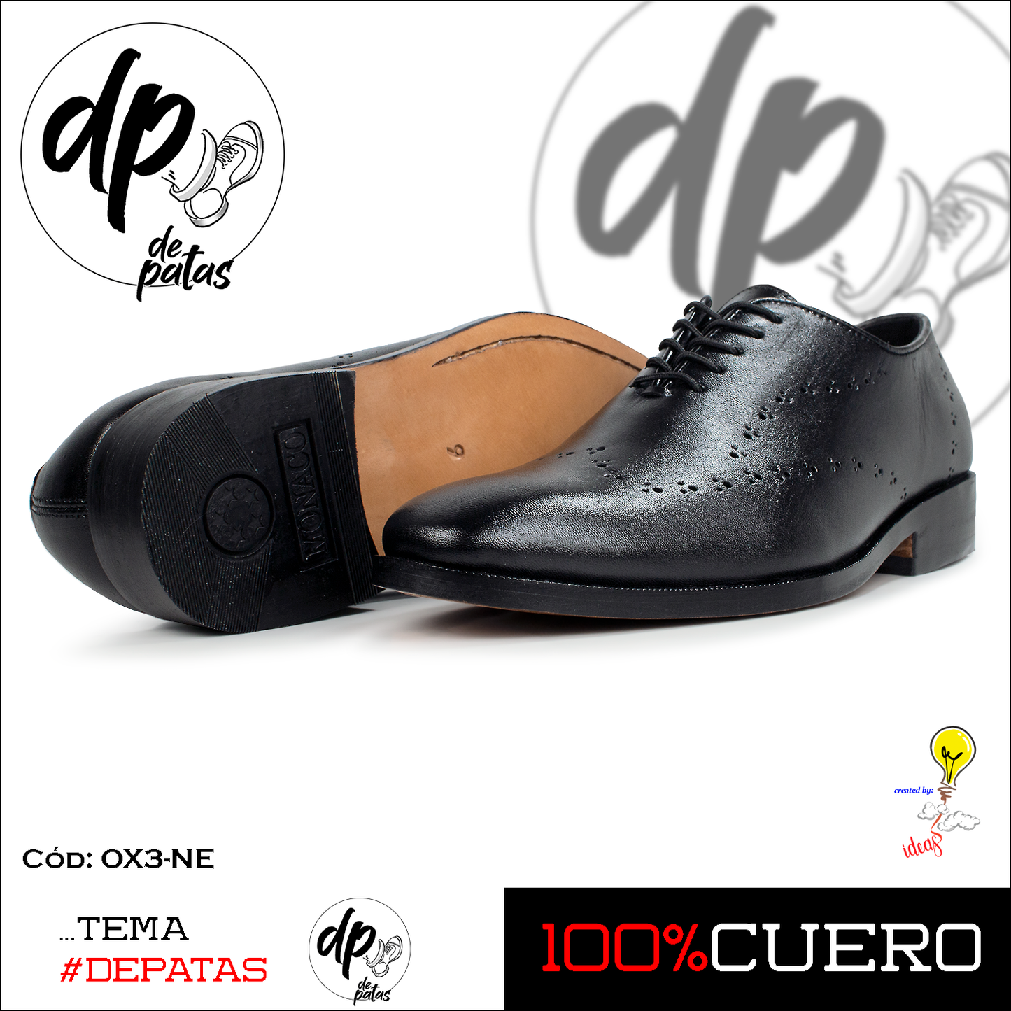 Oxford con suela de cuero, full badana (OX3-NE) horma grande