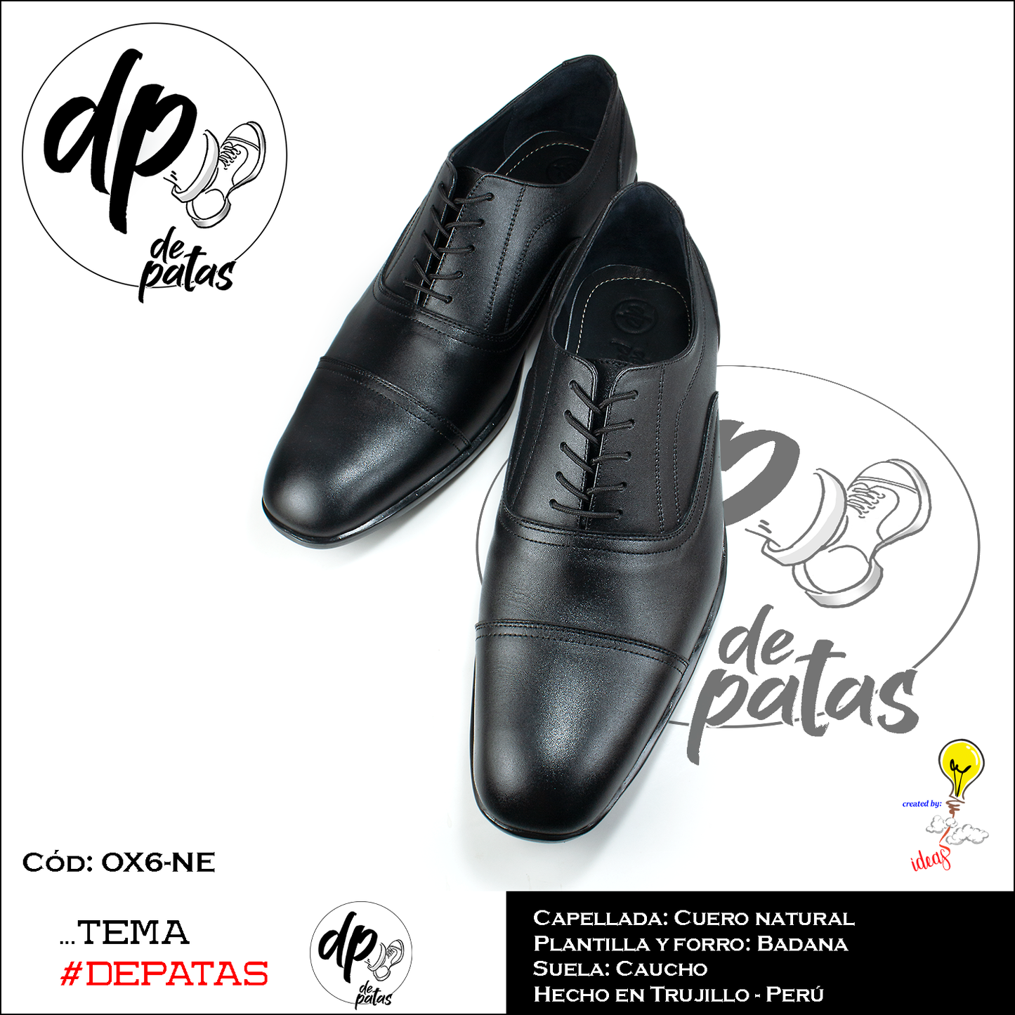 Oxford full cuero/badana, suela de caucho (OX6-NE) horma exacta